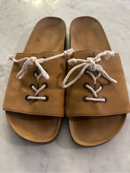 MADEWELL Shoes - MADEWELL Aileen Slide Sandals Tan Leather & White Rope Laces Sz 9 Retail $98 EUC